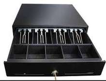 cash drawer with 4 slots of notes and 5 slots of coins.