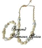 White Handmade  Bead Stretchable Bracelet Multi Strand Necklace Jewelry Set Women Gifts