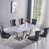 Marble dining table with mirrored base with 6 chairs