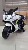 Electric Kids Motorcycle White Green with Training Wheels