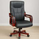 Ergonomic Office Chair Black Leather Wooden Base