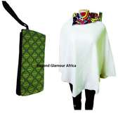 Womens Cream ankara poncho and pouch