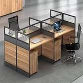 4-Person Executive Workstation Desk Wood Finish with Storage