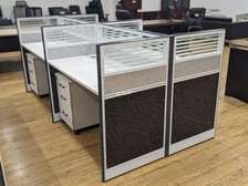 Office Desk: Grey 4-Person Office Workstation