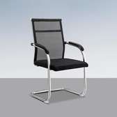 Office chair: Black fabric mesh waiting chair with no wheels