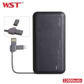 WST 12000mah Power Bank Built-in Cable Portable Battery Charger