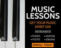 Music Lessons (Piano, Guitar, Flute & Drums)