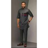 Men's Traditional African Outfit Dark Gray Tailored Fit
