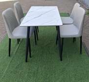 Modern Marble-Effect Dining Table Set with 4 Grey Chairs