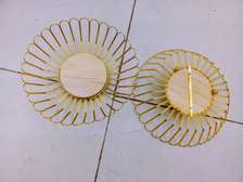 Golden round fruits holder with bamboo