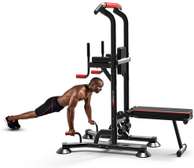 Dip station power tower with Dumbbell press Bench