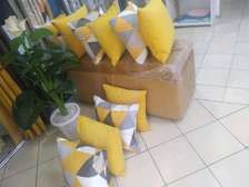 YELLOW PLAIN AND PRINTED THROW PILLOWS