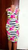Floral Striped Bodycon Dress Sleeveless V-Neck