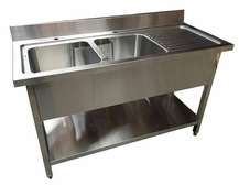stainless steel double bowl sink.