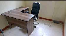 L shaped office table plus a leather chair
