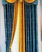 BLUE DESIGNED CURTAIN WITH MATCHING SHEER