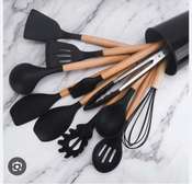 12pc Silicone Spoon Kitchen Utensils Set (Black)