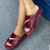 Nike Slippers Women Fluffy Slippers Faux Fur Maroon Sandals