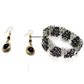 Womens Black and white crystal bracelet and earrings
