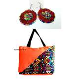 Womens Orange ankara canvas handbag with earrings