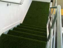 green look on staircases with artificial grass carpet