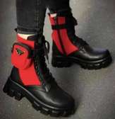 Prada Monolith Mini Bag Lug Sole Boot Red/Black Women Boots
