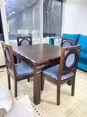 Solid Wood Dining Table Set 4 Chairs Gray Upholstery