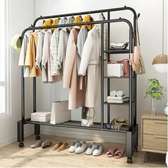 Double pole cloth rack with lower and side storage