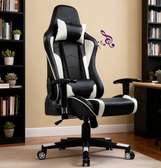 High-Back White Gamer Chair with Lumbar Cushion