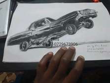 Size A4 Old-school car traditional art.