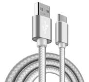 Silver Braided Type C Fast Phone Charger & Sync Data Cord 1M
