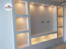Gypsum TV wall unit with lights installation in Nairobi