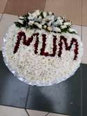 Elegant Mum Floral Tribute with White & Red Flowers