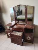 Vintage Dressing Table with Tri-Fold Mirror + Stool
