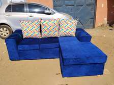 Blue Sectional Sofa with Chaise Lounge & Cushions