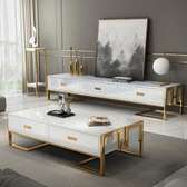 Modern Coffee & TV Table Set White Gold Frame