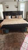 King Size Bed Frame Black Gold with Tufted Bench