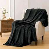 Cozy Black Plush Throw Blanket Ribbed Pattern