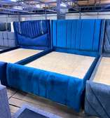 Blue Velvet Bed Frame Plush Padded Headboard