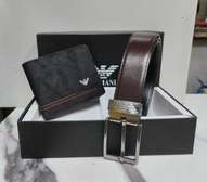 Emporio Armani Belt & Wallet Set Black Brown Leather