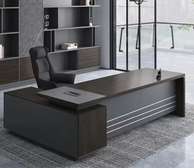 Modern Office Desk Dark Wood with Storage Cabinet