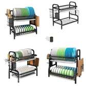 Two-Tier Dish Rack with Utensil Holder & Cutting Board Slot