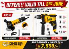 Deli Angle Grinder 750W 115mm + Impact Drill 650W