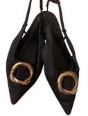 Elegant Black Slingback Flats with Gold Detail - Size 7/40