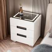Smart Bedside Table with LED Lighting and Wireless Charging