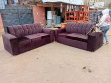 Purple Plush Sofa Set with Button-Tufted Design