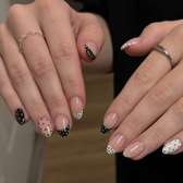 Black & White Polka Dot Nail Art with French Tips