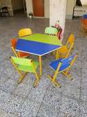 Colorful Kids Table Set Hexagonal 6 Chairs Foldable