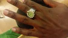 Silver Ring Watch with Rhinestones and Green Dial