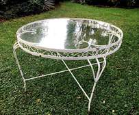 Glass Table Round Antique Wrought Iron Garden French Style